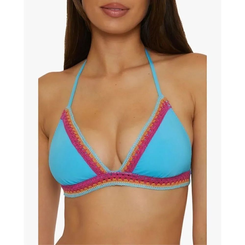 BECCA Women's Delilah Crochet Halter Bikini Adjustable, Tie Back